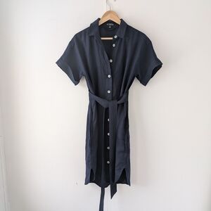 J. Crew Capitaine Linen Navy Dark Blue Short Sleeve Shirt Dress Size XST